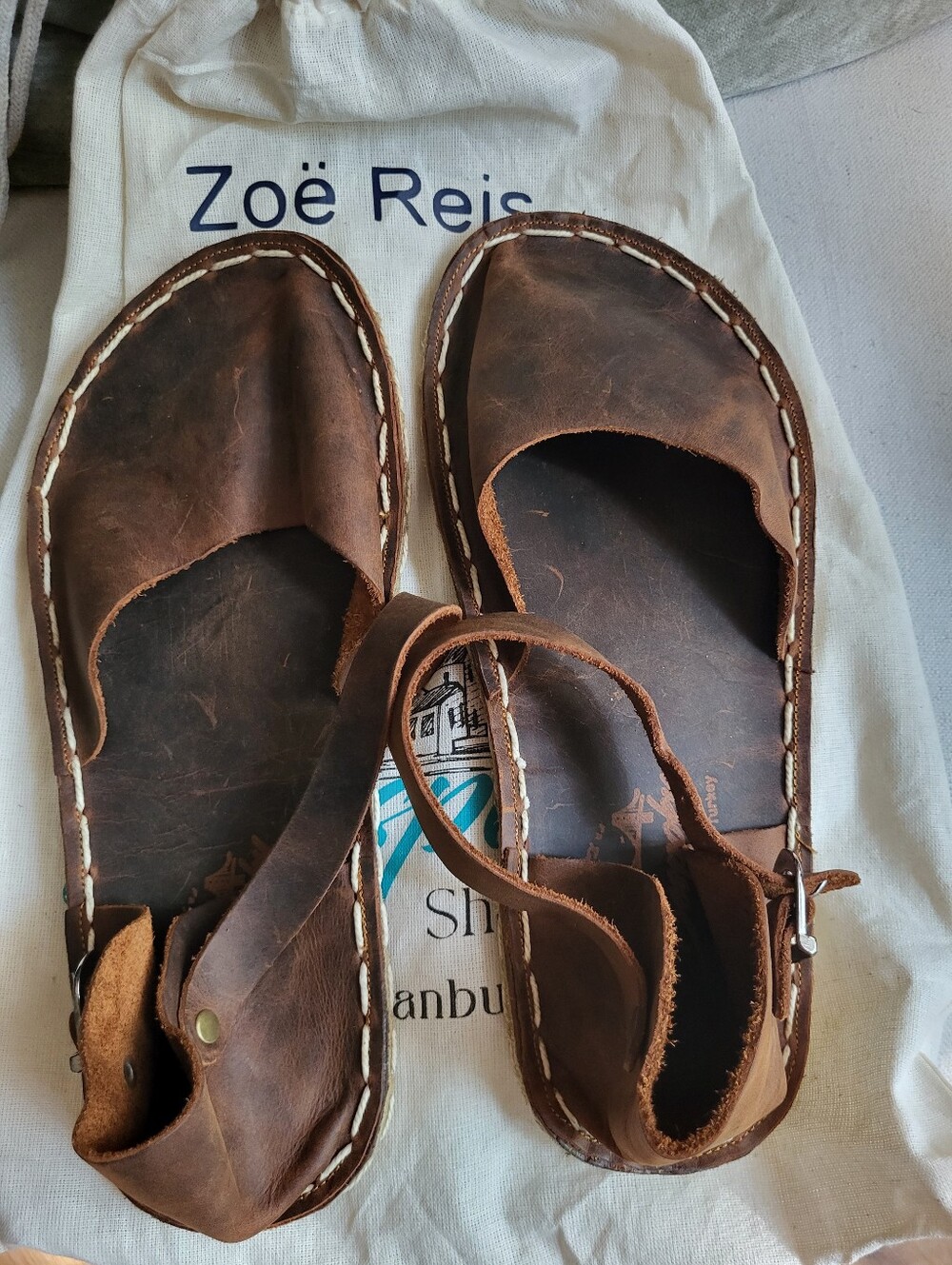 Bespoky Turkish Leather Handmade Barefoot Sandals Brown 37 - Picture 5 of 12